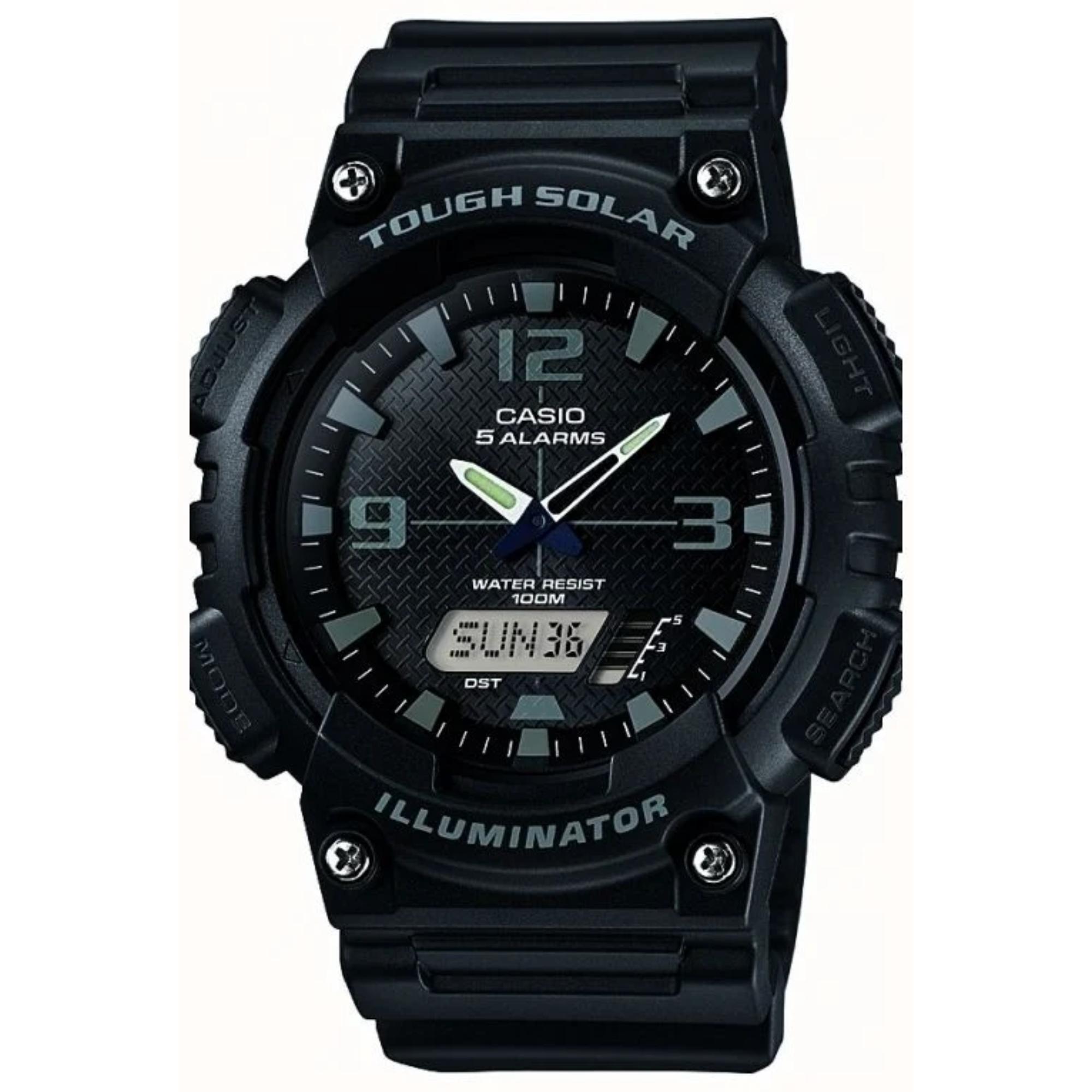 Casio Fünf Alarm Solarbetriebene Schwarzes Zifferblatt Schwarzes Harzarmband Herren Uhr AQ-S810W-1A2VEF