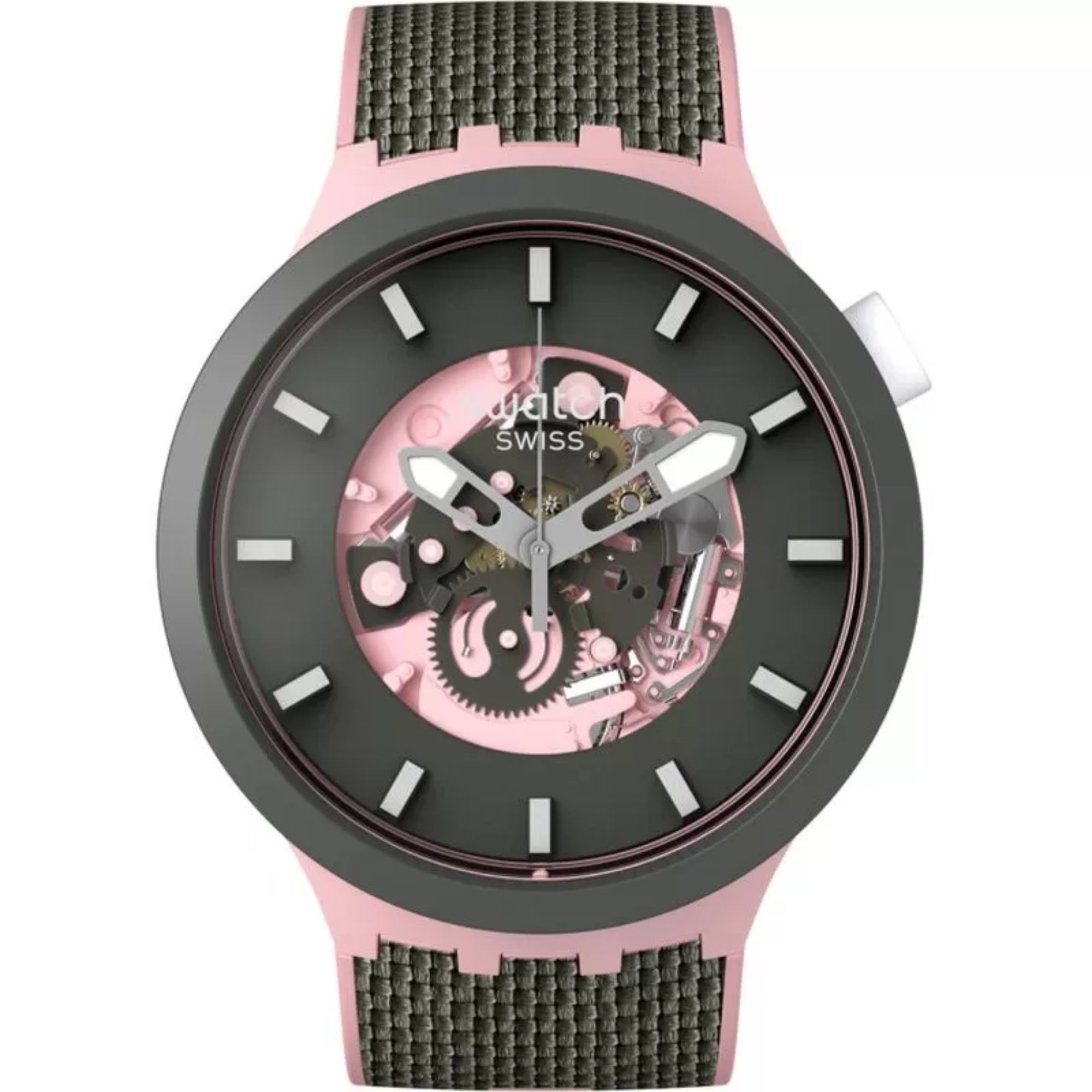 Swatch MISTY CLIFFS Big Bold Schwarz/Rosa Zifferblatt Damen Uhr SB05P100