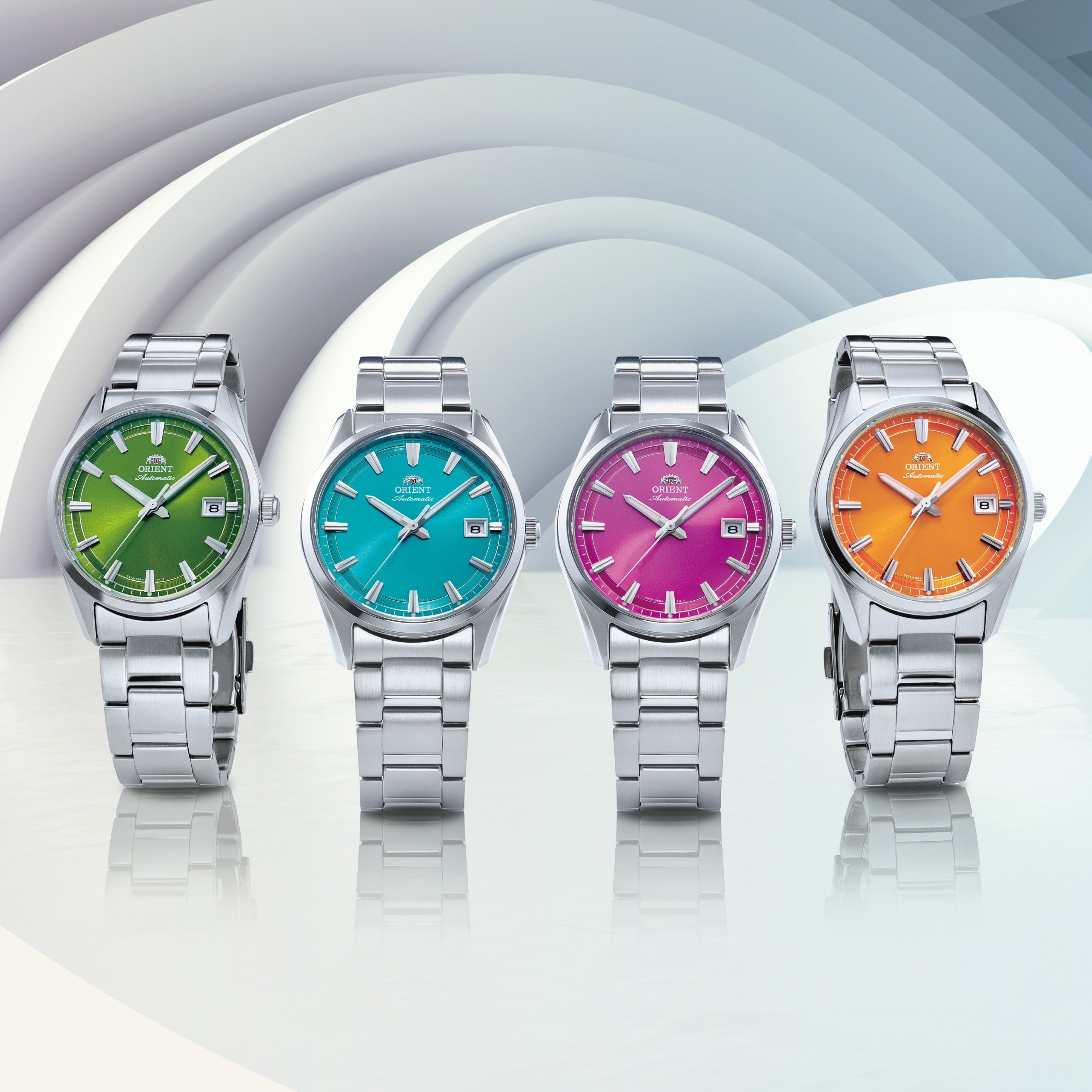 Collection of Orient Stretto automatic dress watches in various dial colors