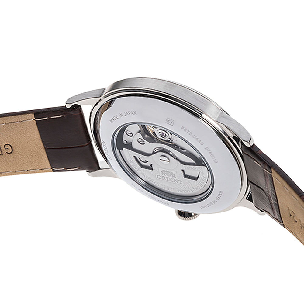 Orient Bambino 40.5mm Offenes Herz Weißes Zifferblatt Leder Automatik Uhr Herren RA-AG0002S30B