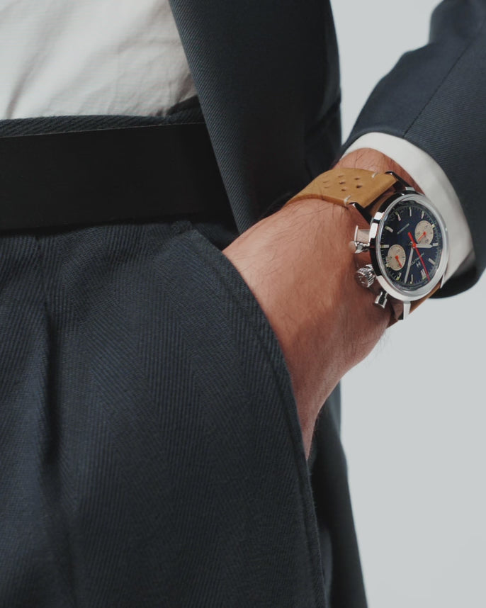 Hamilton American Classic 40mm Intra-Matic Chrono H38429541 blue dial watch on wrist
