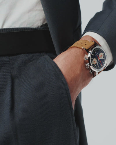 Hamilton American Classic 40mm Intra-Matic Chrono H38429541 blue dial watch on wrist