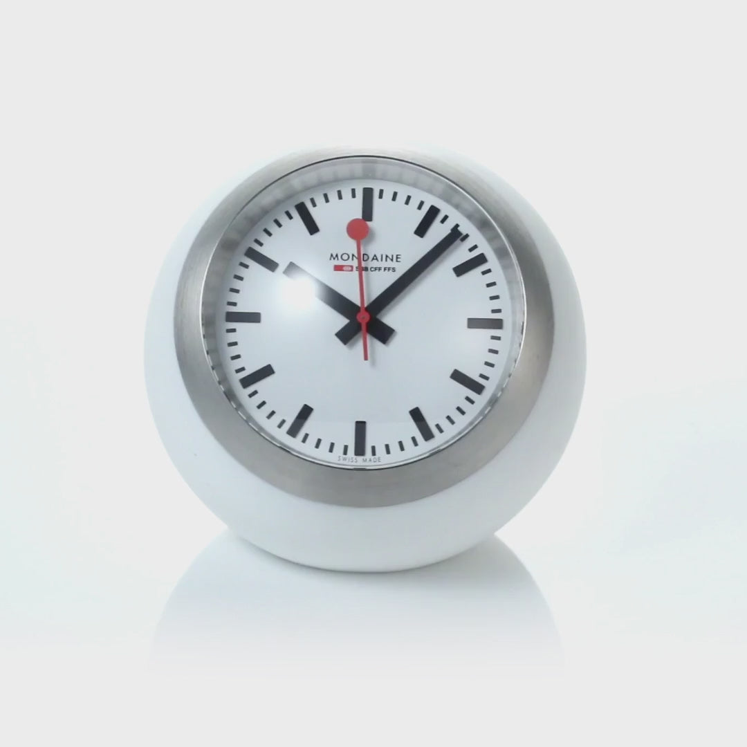 Mondaine White Table Globe Clock Quartz White Dial A660.30335.16SBA