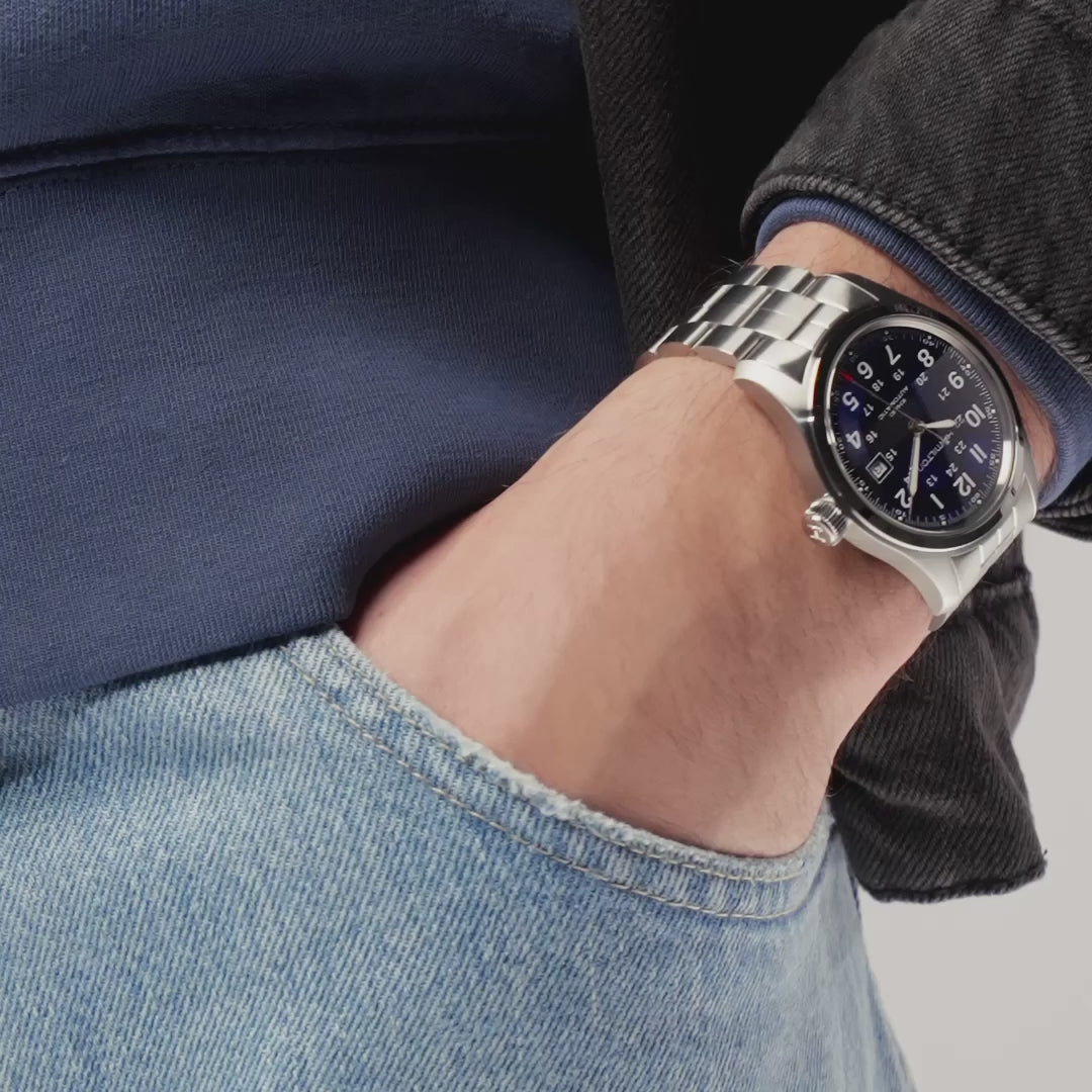 Hamilton Khaki Field Auto 42mm Men's Watch H70605140 on wrist 
