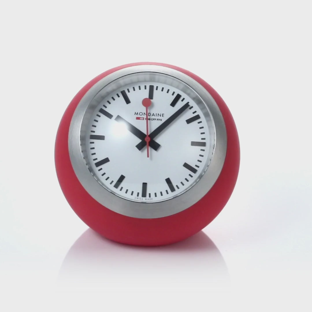 Mondaine Red Table Globe Clock Quartz White Dial A660.30335.16SBP