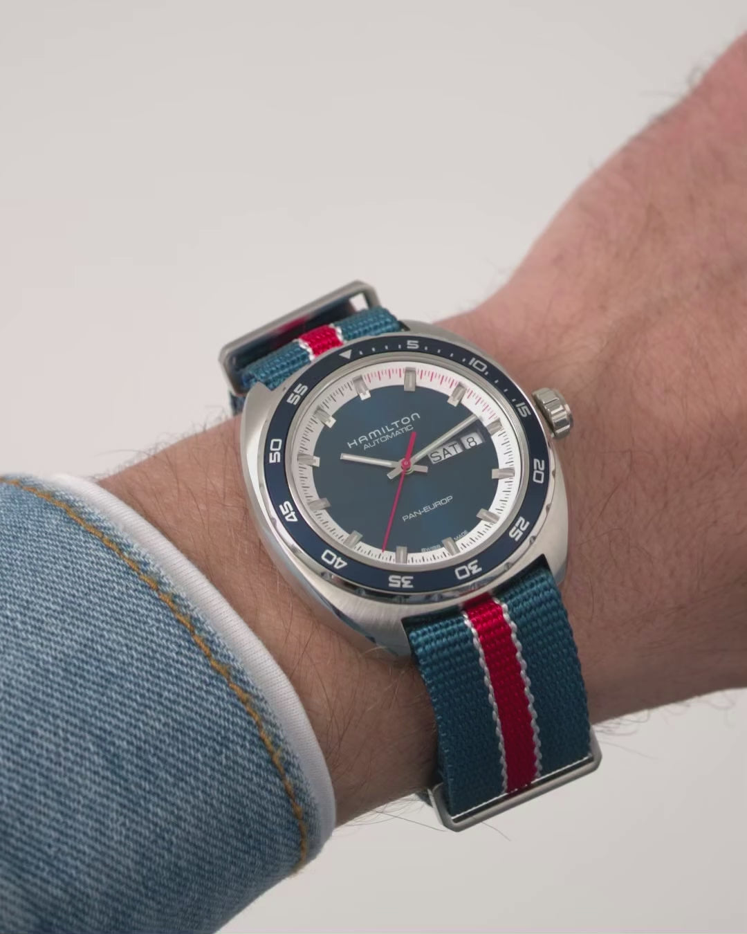 Hamilton American Classic 42mm H35405741 Pan Europ automatic watch on wrist