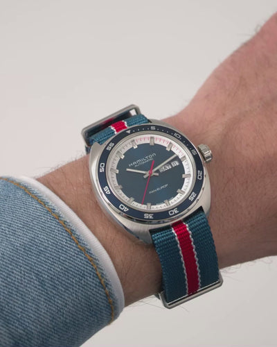 Hamilton American Classic 42mm H35405741 Pan Europ automatic watch on wrist