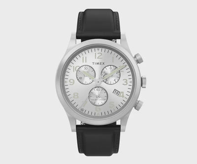 Timex Waterbury Traditional Chronograph Silver-Tone Dial Leather Strap Men's Watch TW2W48100