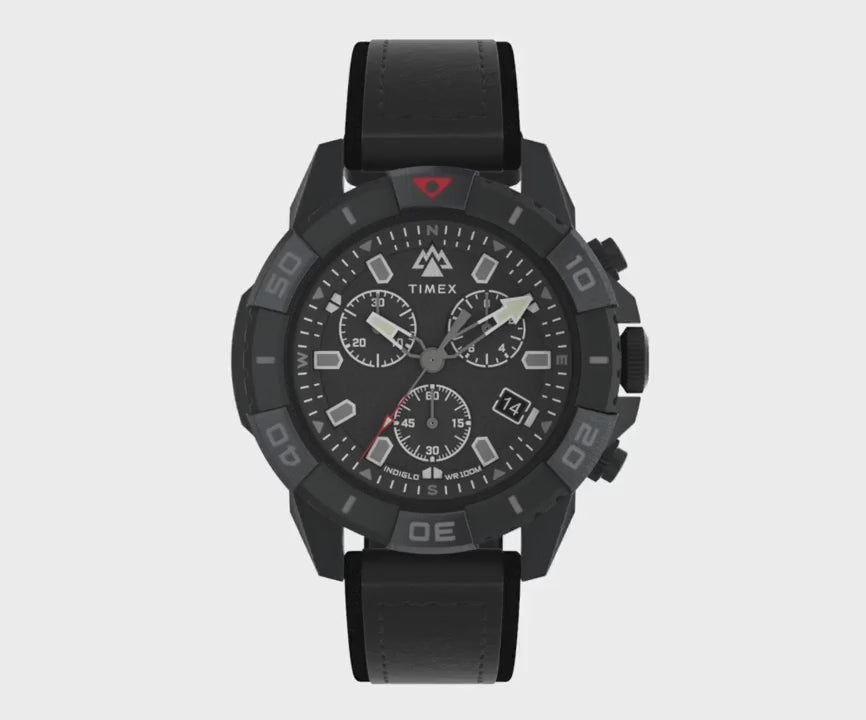 Timex Expedition Ridge Chronograph Black Dial Leather Strap Men's Watch TW2W16000