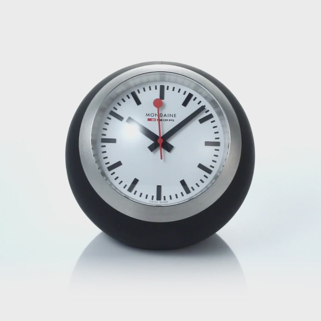 Mondaine Black Table Globe Clock Quartz White Dial A660.30335.16SBO