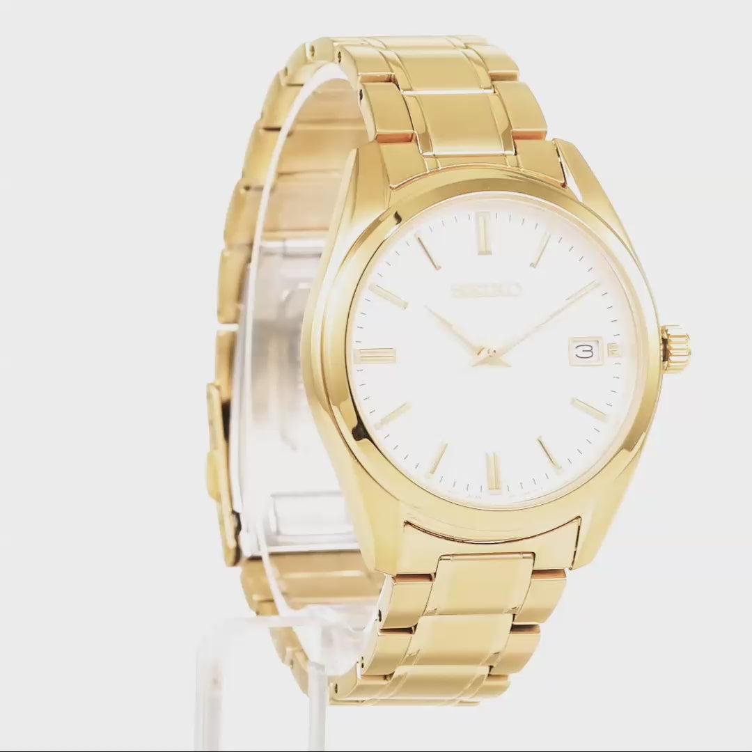 Seiko Essentials 40mm gold-tone white dial steel quartz watch SUR314P1