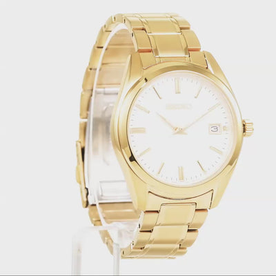 Seiko Essentials 40mm gold-tone white dial steel quartz watch SUR314P1
