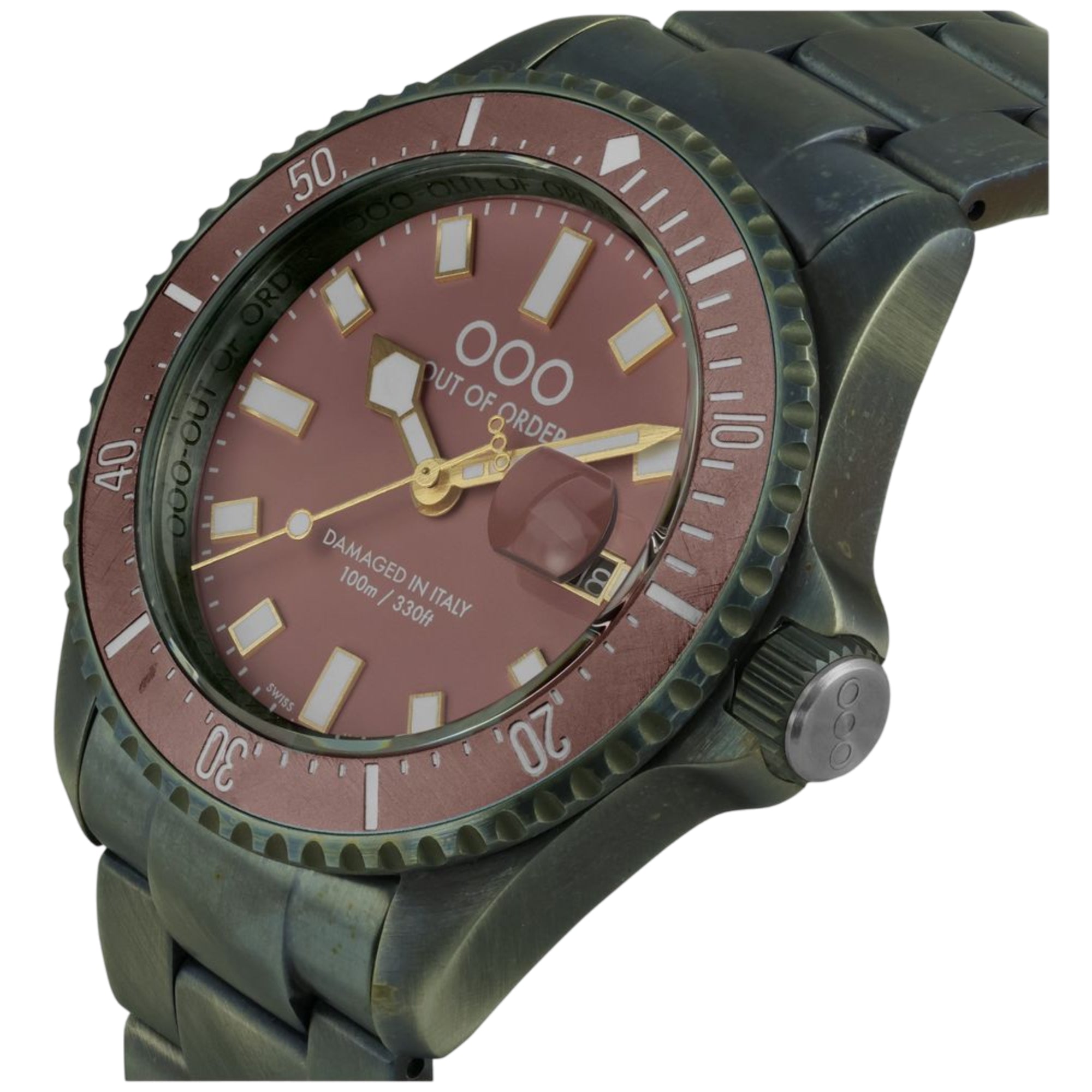 Out of Order Cipria Casanova Ultra Distressed Quartz Pink Dial Steel Strap Men's Watch OOO.001-27.CI
