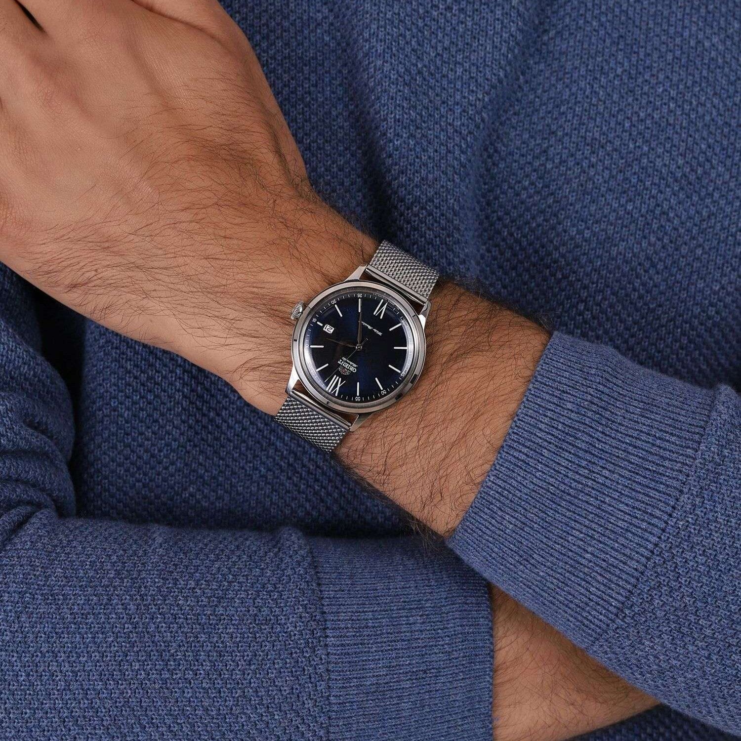 Orient Bambino 40.5mm Blaues Zifferblatt Stahl Herren Automatik Uhr RA-AC0019L30B