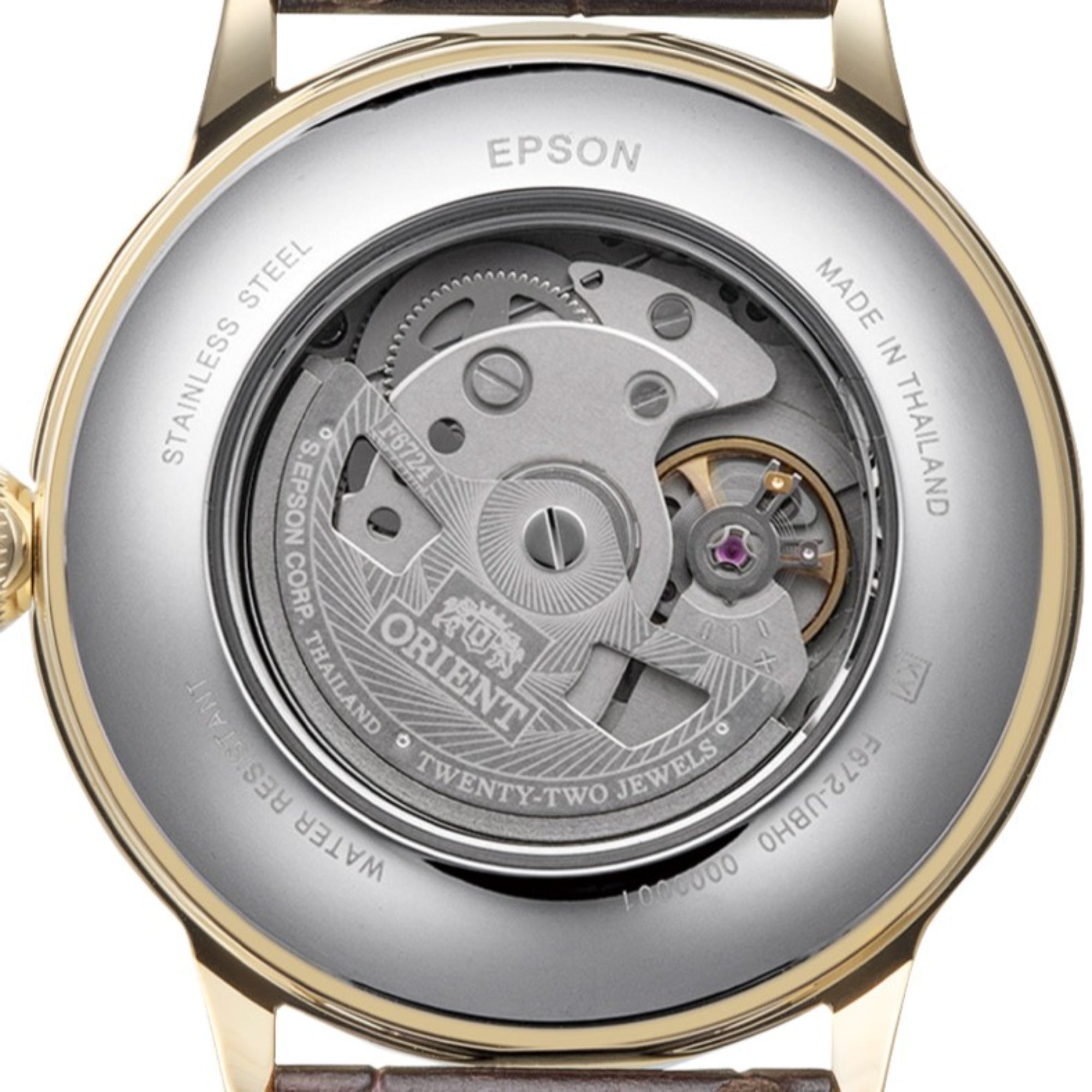Orient Bambino 40.5mm dial automatic movement caseback with F6724 caliber