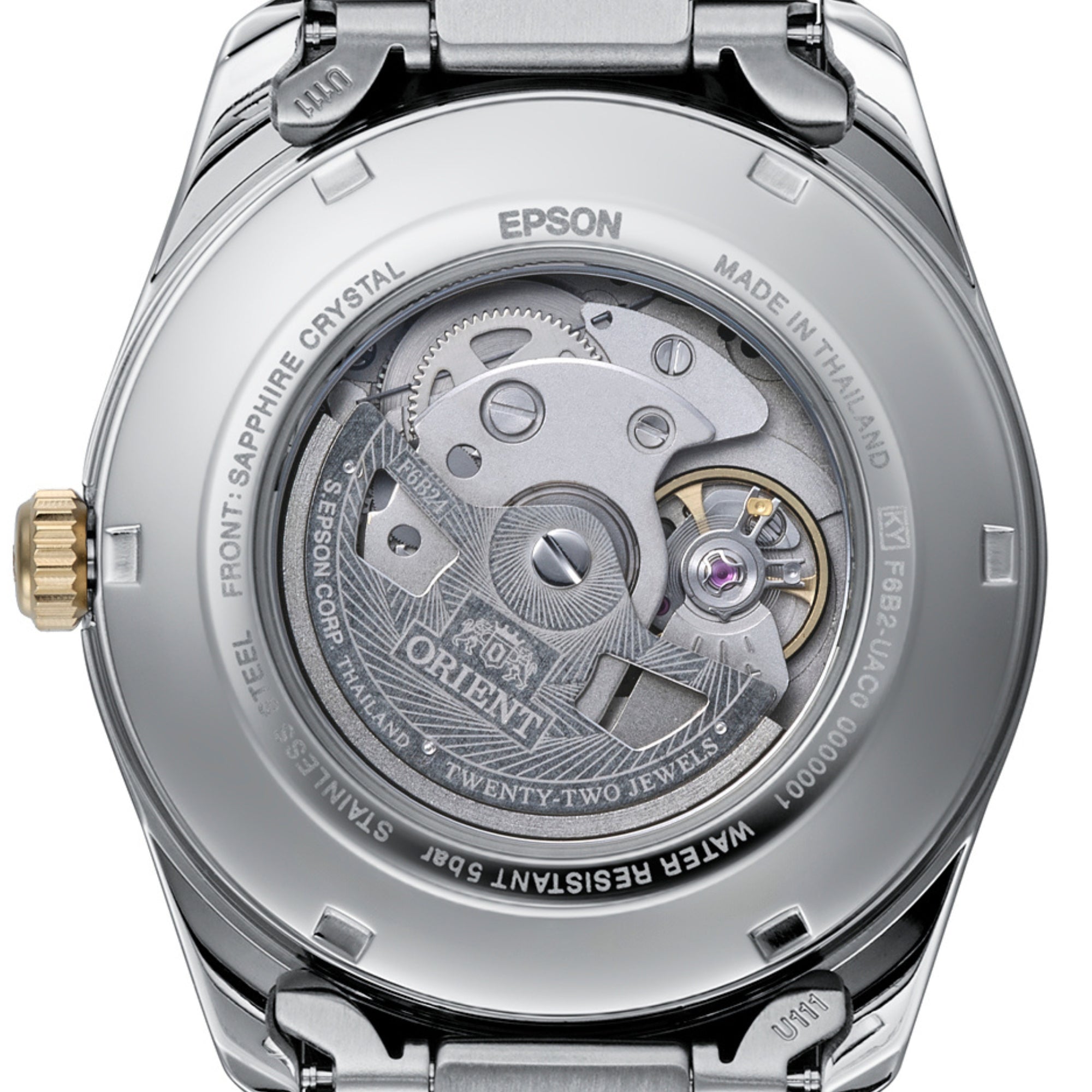 Orient Stretto RA-AK0312S30B exhibition caseback revealing automatic movement