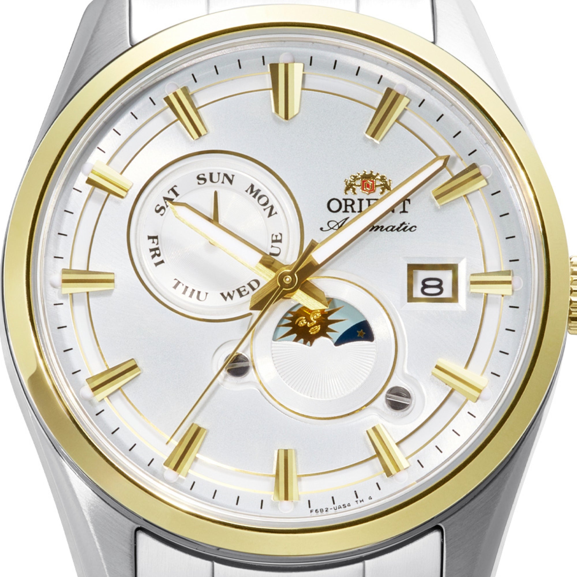 Orient Stretto RA-AK0312S30B sun and moon day/night indicator close-up