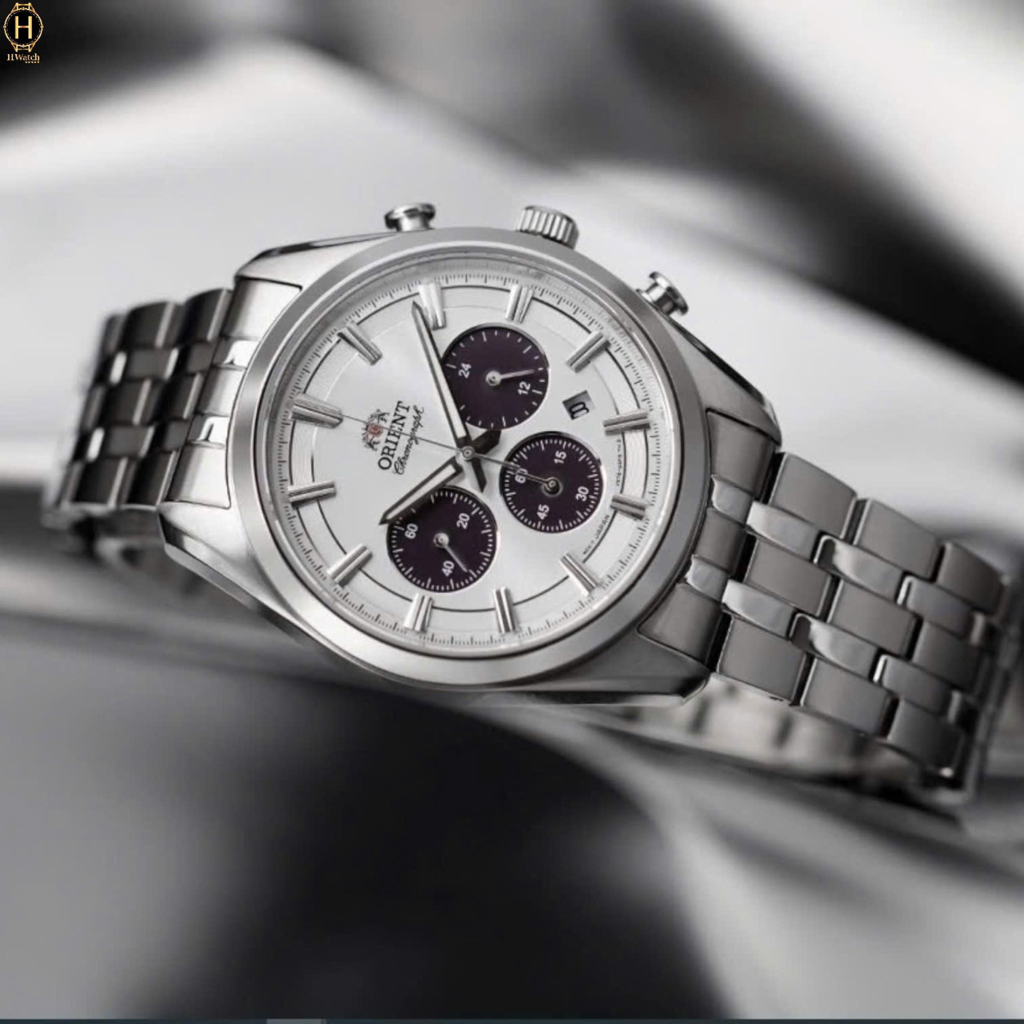 Orient Stretto 40mm Chronograph White Dial Steel Mens Solar Watch RA-TX0305S10B