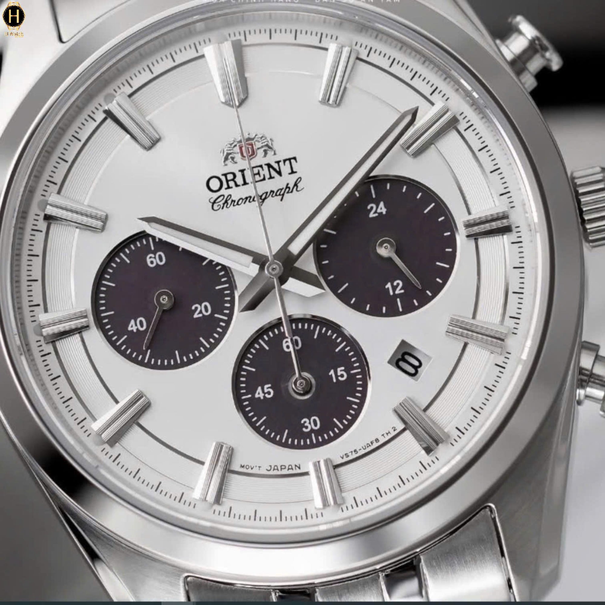 Orient Stretto 40mm Chronograph White Dial Steel Mens Solar Watch RA-TX0305S10B