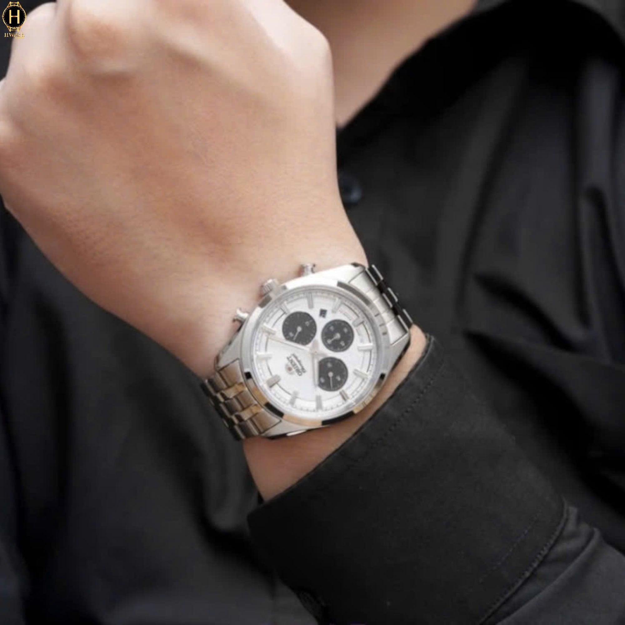 Orient Stretto 40mm Chronograph White Dial Steel Mens Solar Watch RA-TX0305S10B