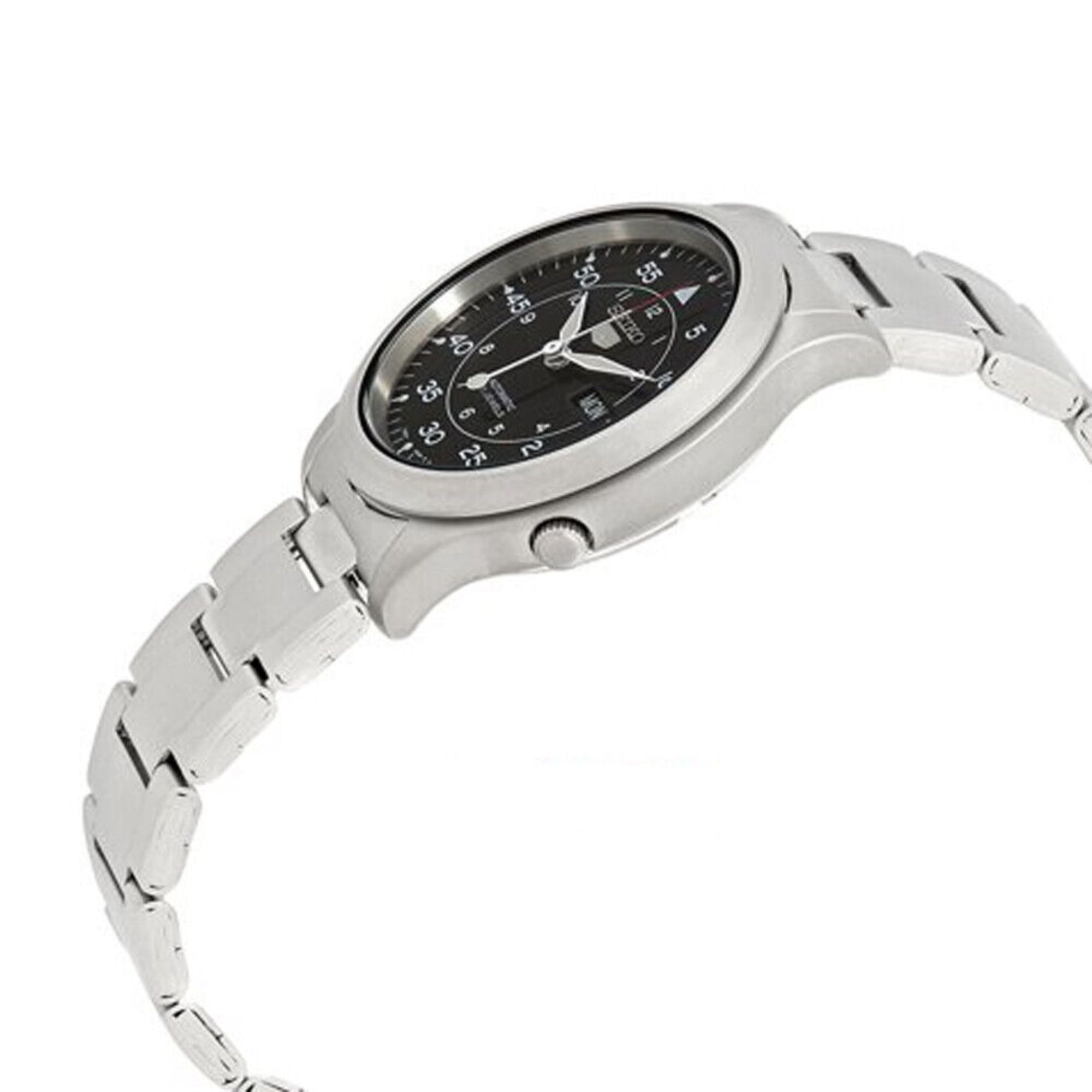Seiko 5 Automatik Schwarzes Zifferblatt Edelstahl Armband Herren Uhr SNK809K1