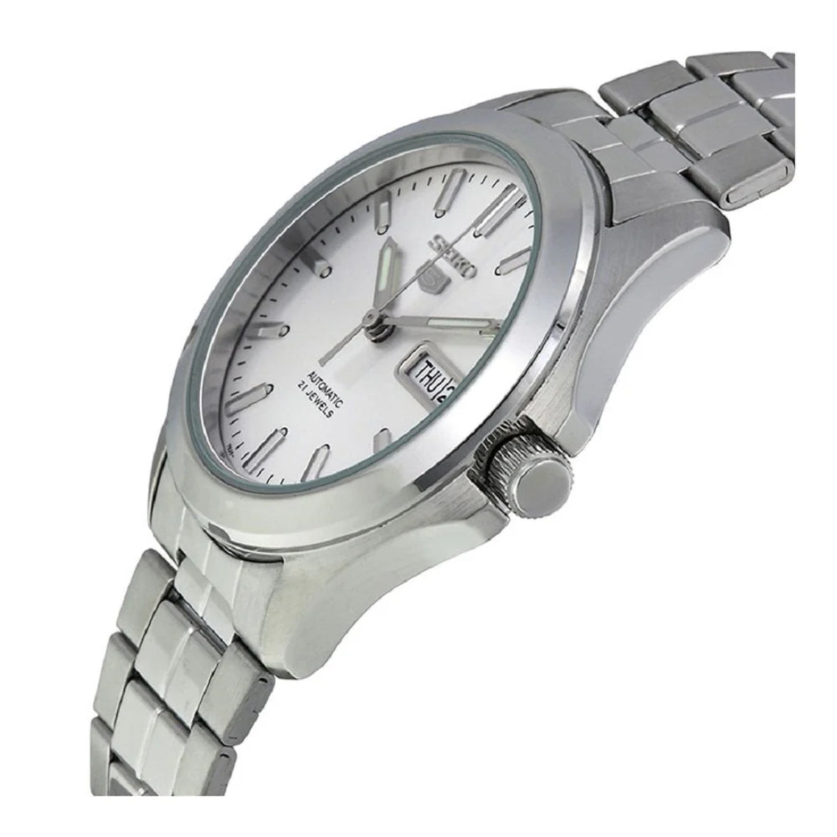Seiko 5 Automatik Weißes Zifferblatt Stahlarmband Herren Uhr SNKK87K1