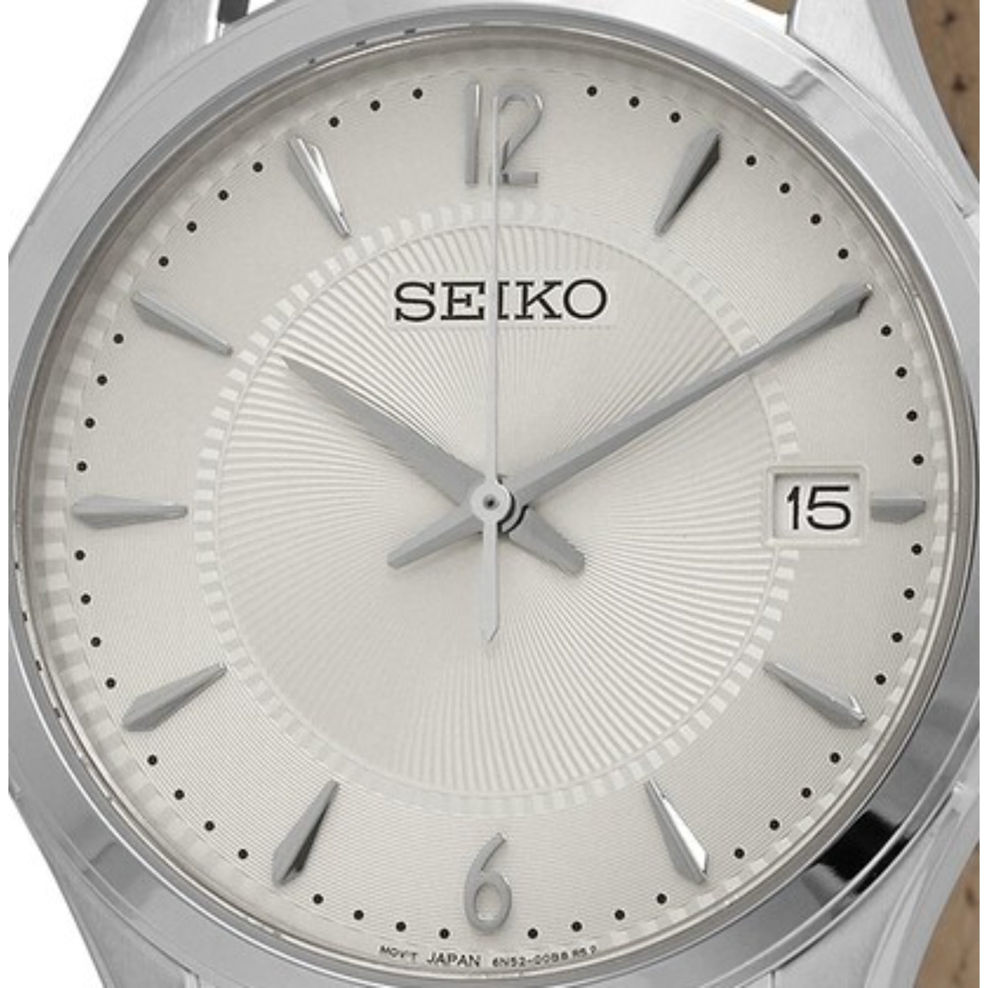 Seiko Essentials 39mm Ivory Dial Leather Mens Quartz Watch SUR421P1