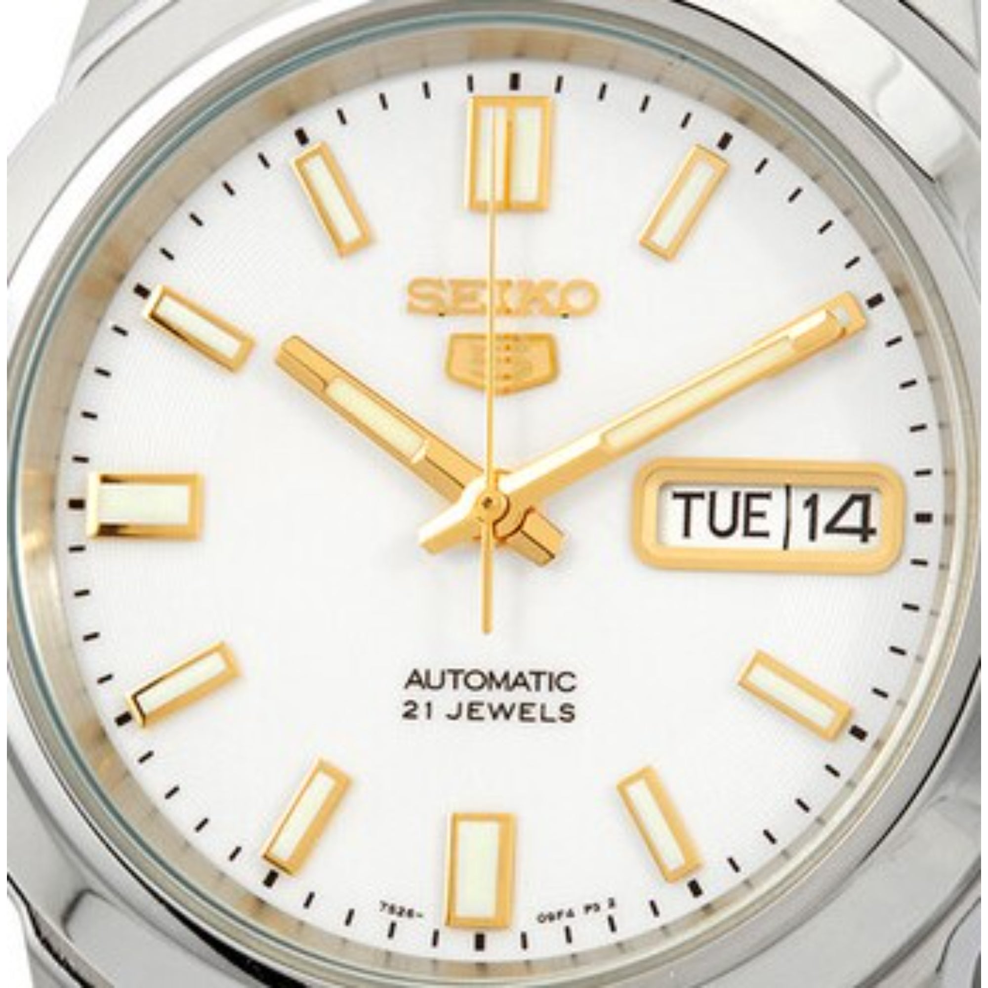 Seiko 5 Automatik Weißes Zifferblatt Edelstahlband Herren Uhr SNKK07K1