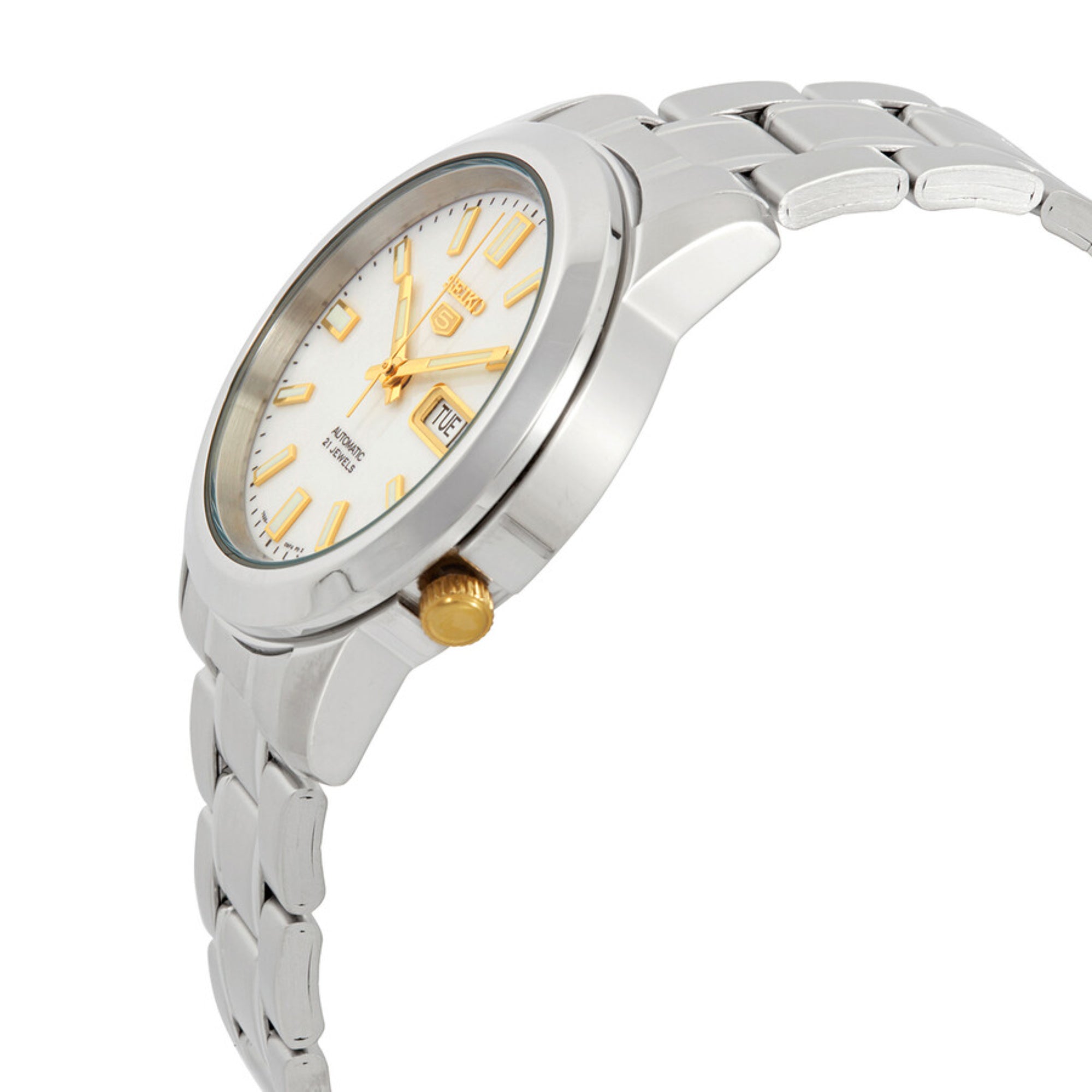 Seiko 5 Automatik Weißes Zifferblatt Edelstahlband Herren Uhr SNKK07K1