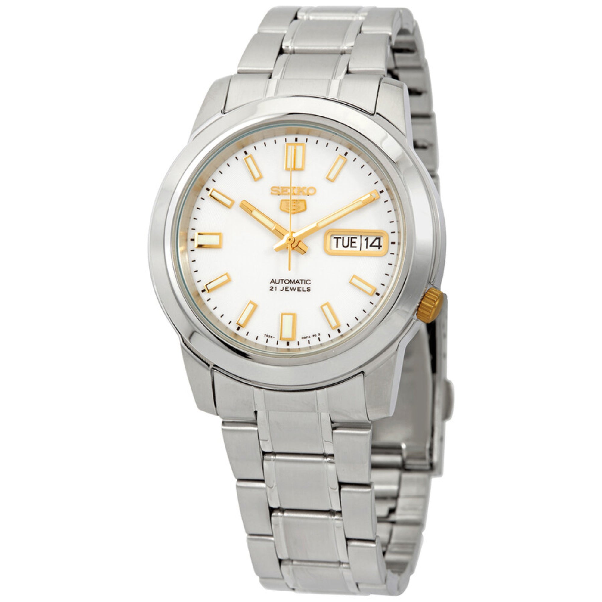 Seiko 5 Automatik Weißes Zifferblatt Edelstahlband Herren Uhr SNKK07K1