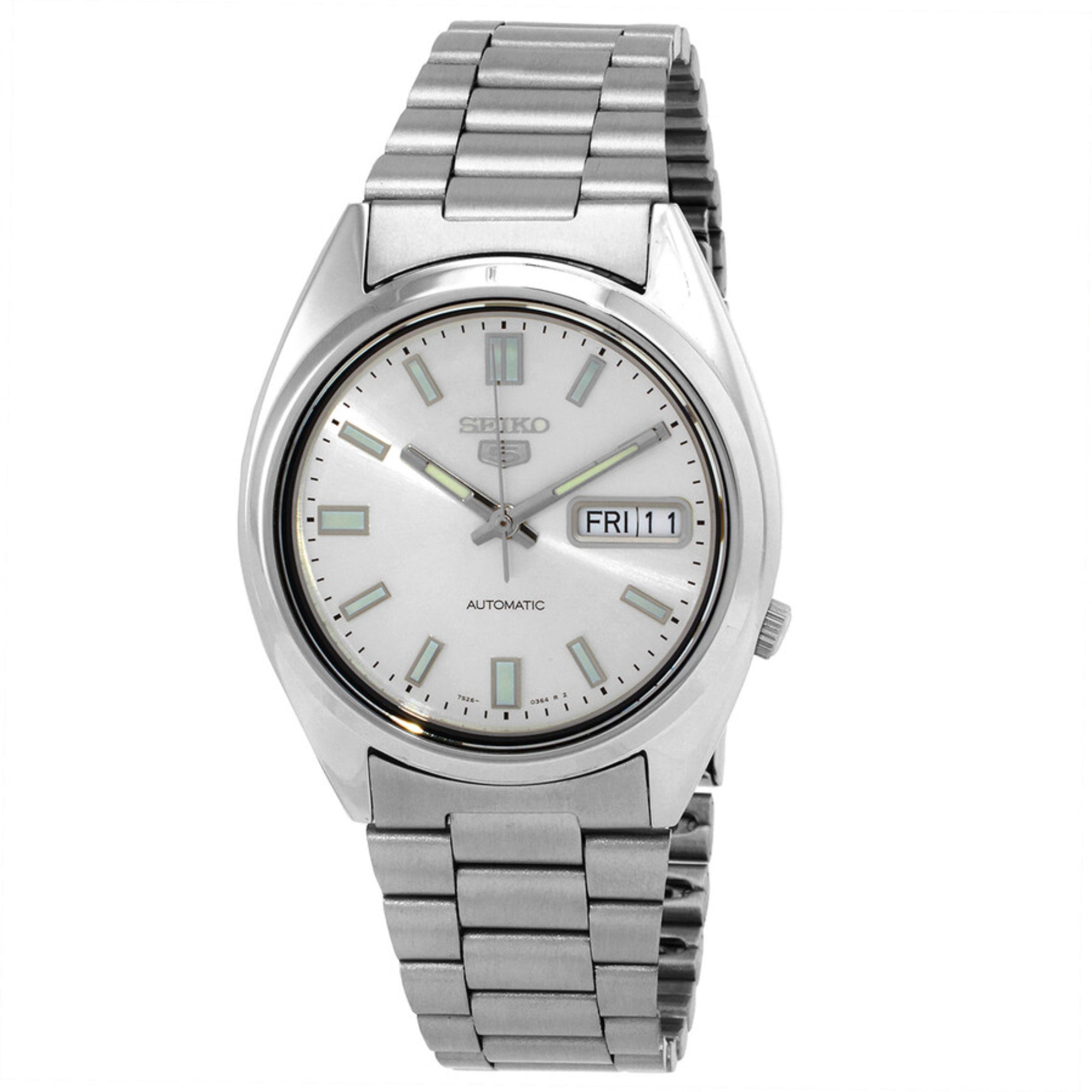 Seiko 5 Automatik Silbernes Zifferblatt Edelstahl Herren Uhr SNXS73K1