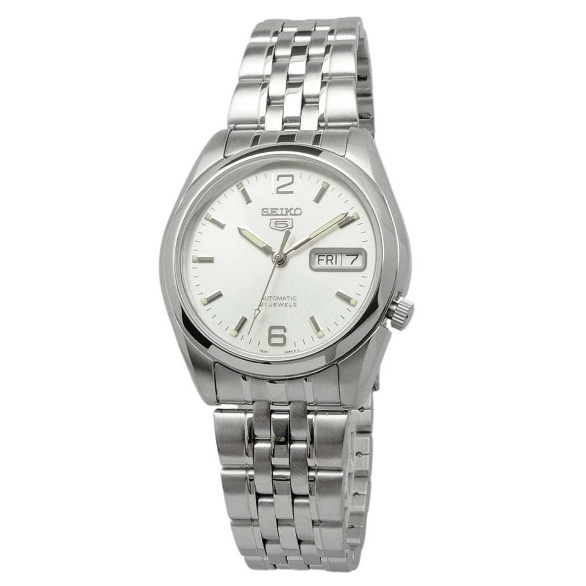 Seiko 5 Automatik Silbernes Zifferblatt Stahlarmband Herren Uhr SNK385K1
