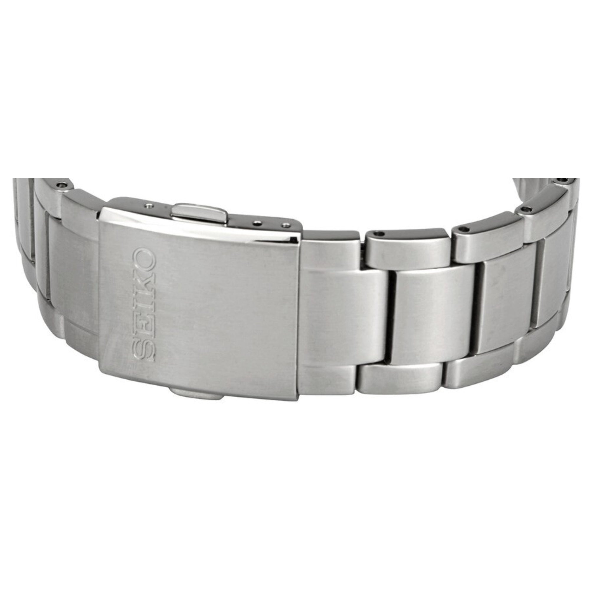 Seiko SSC769P1 stainless steel bracelet and three-fold clasp with push-button release detail