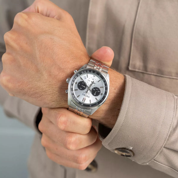 Seiko Essentials SSB425P1 Chronograph steel bracelet mens watch on wrist