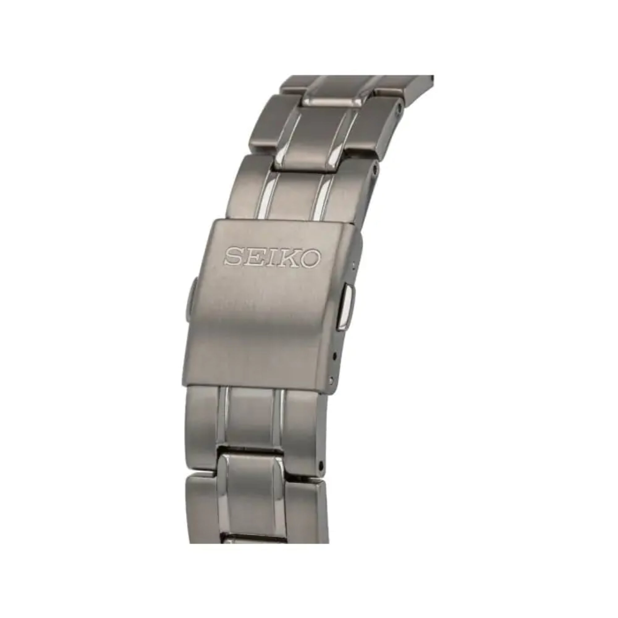 Detailed close-up of Seiko SUR373P1 stainless steel bracelet and clasp mechanism