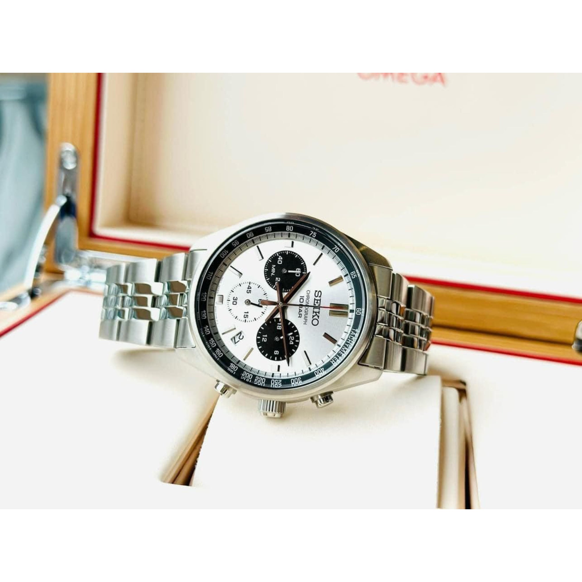 Seiko SSB425P1 chronograph watch presented inside its official box