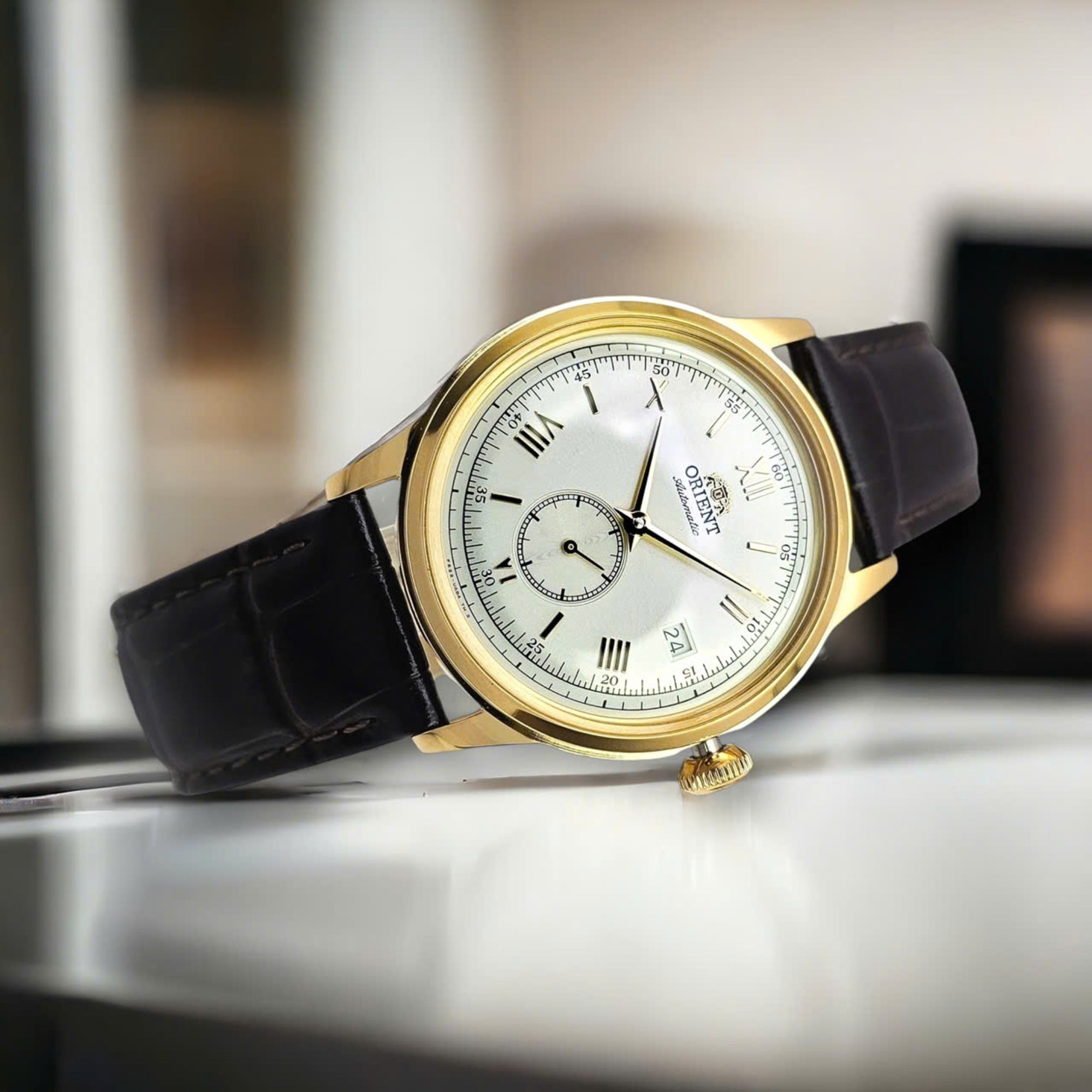 Orient Bambino 38mm Small Seconds White Dial Leather Mens Automatic Watch RA-AP0106S30B