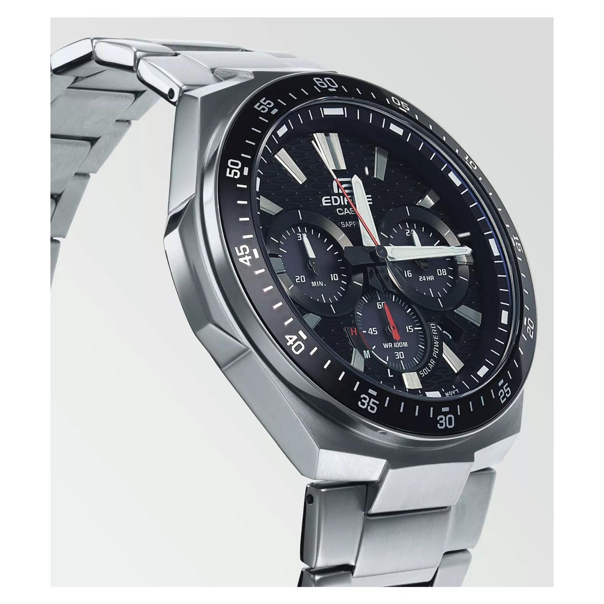 Casio Edifice Solar Quarz Schwarzes Zifferblatt Edelstahlarmband Herren Uhr EFS-S600D-1A4VUEF